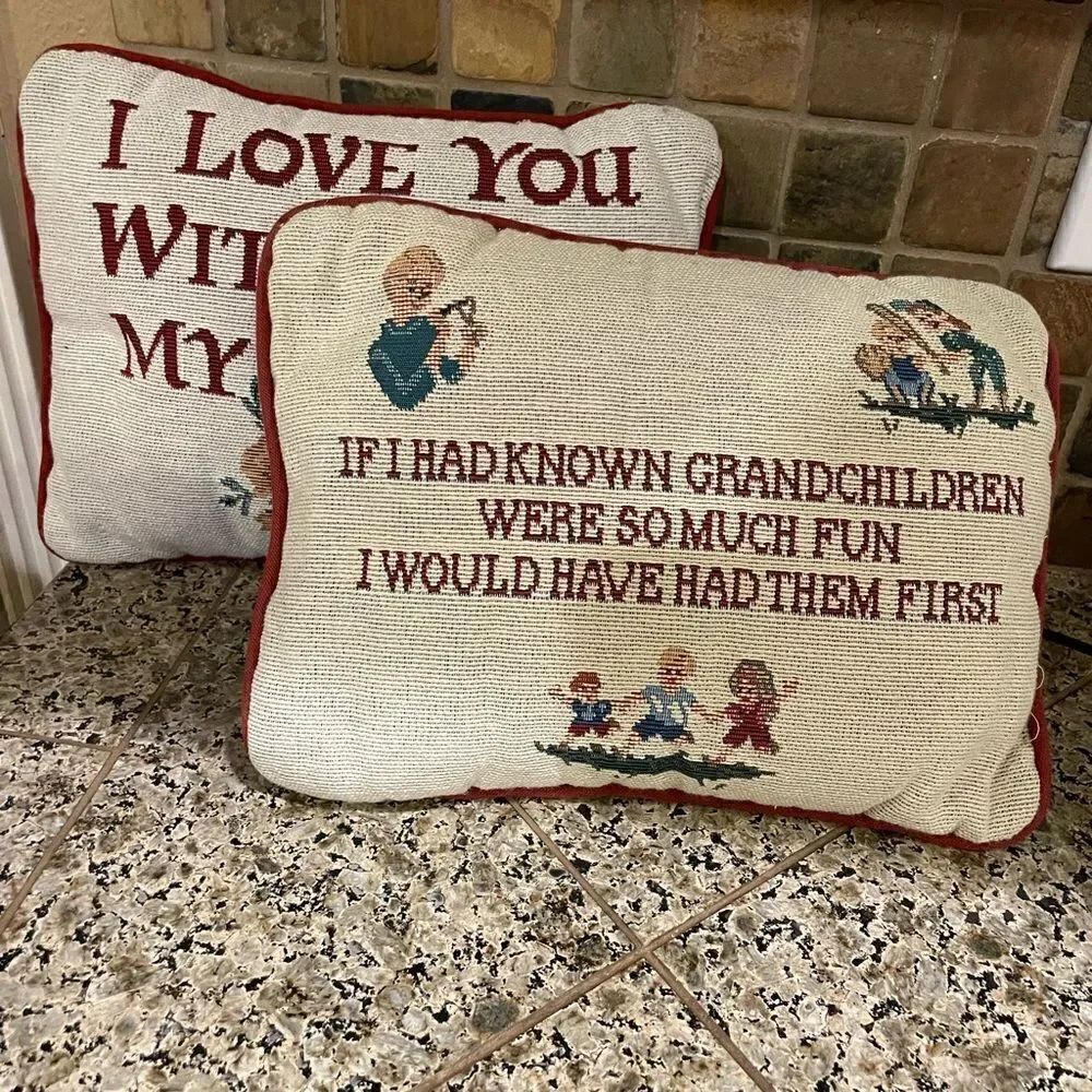 2 Vintage Tapestry Pillows I Love You and Grandma Themed 12x9